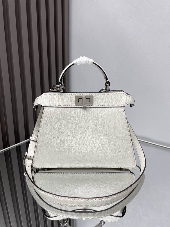 Fendi Peekaboo Top-Handle Bag with Shoulder Strap in White Grained Leather