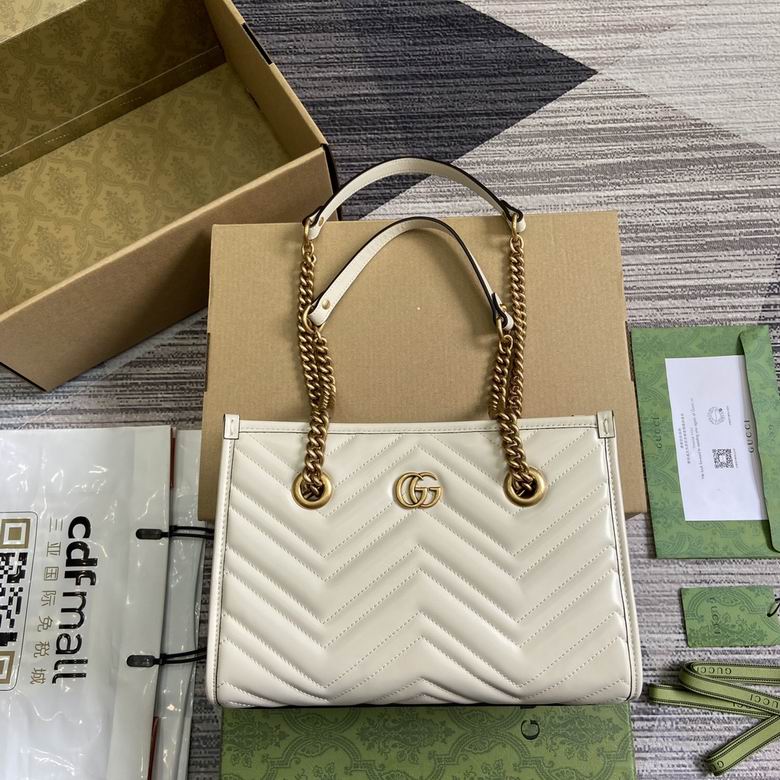 Gucci GG Marmont Small Tote Bag in White Matelassé Chevron Leather