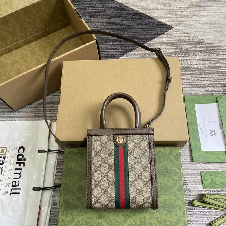 Gucci Ophidia Mini Tote Bag in GG Supreme Canvas with Web Stripe