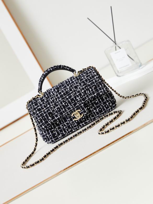 Chanel Mini Flap Bag with Top Handle in Black and White Sequin Tweed