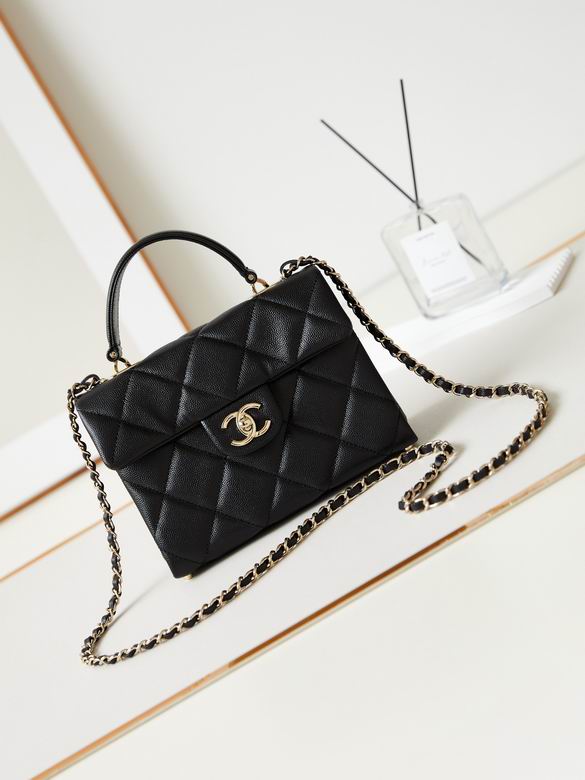 Chanel Mini Top-Handle Flap Bag in Black Quilted Grained Leather, Gold Hardware