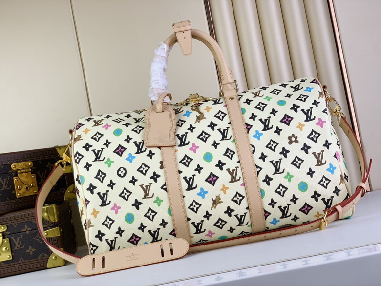 Louis Vuitton Keepall Bandoulière 50 Travel Bag in Cream Multicolor Monogram