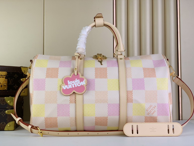 Louis Vuitton Keepall Bandoulière 45 Travel Bag in Pastel Damier Pop Canvas