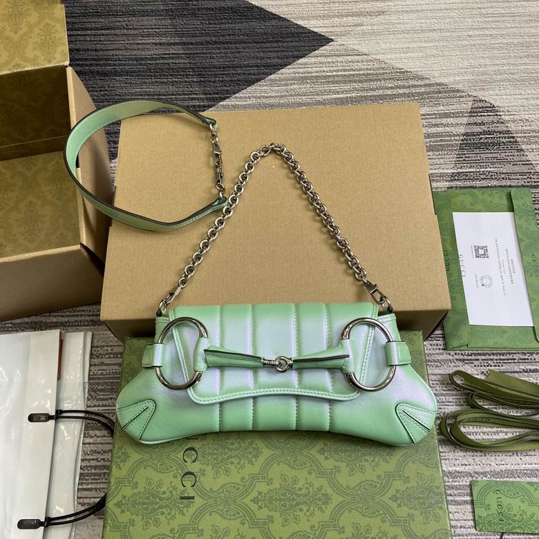 Gucci Horsebit Chain Small Shoulder Bag in Mint Green Quilted Leather