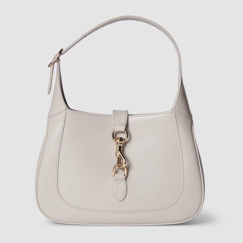 Gucci Jackie 1961 Small Shoulder Bag in Off-White Leather with Piston Closure