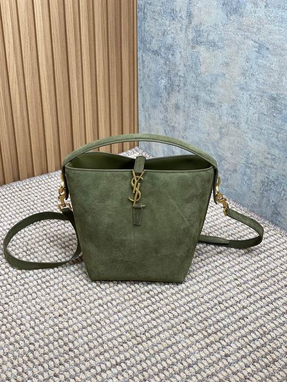 Saint Laurent Le 37 Small Bucket Bag in Olive Green Suede