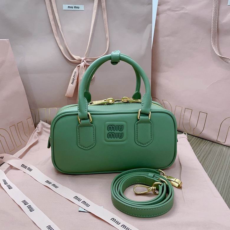 Miu Miu Arcadie Top-Handle Bowling Bag in Green Leather with Strap