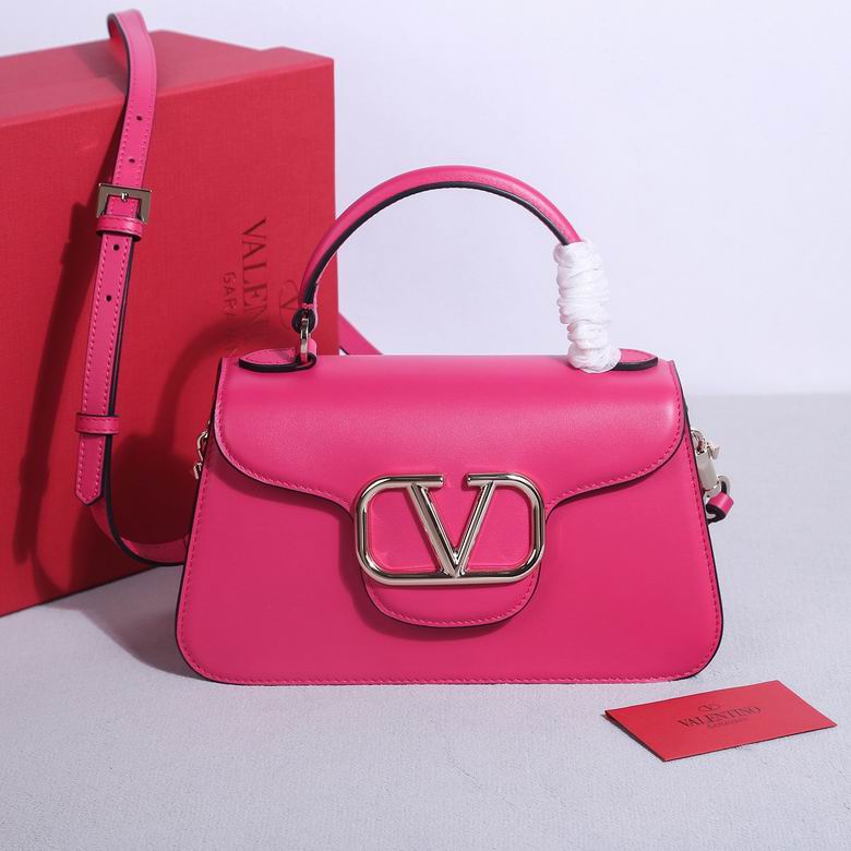 Valentino Locò Small Top-Handle Bag with VLogo Plaque in Pink Calfskin