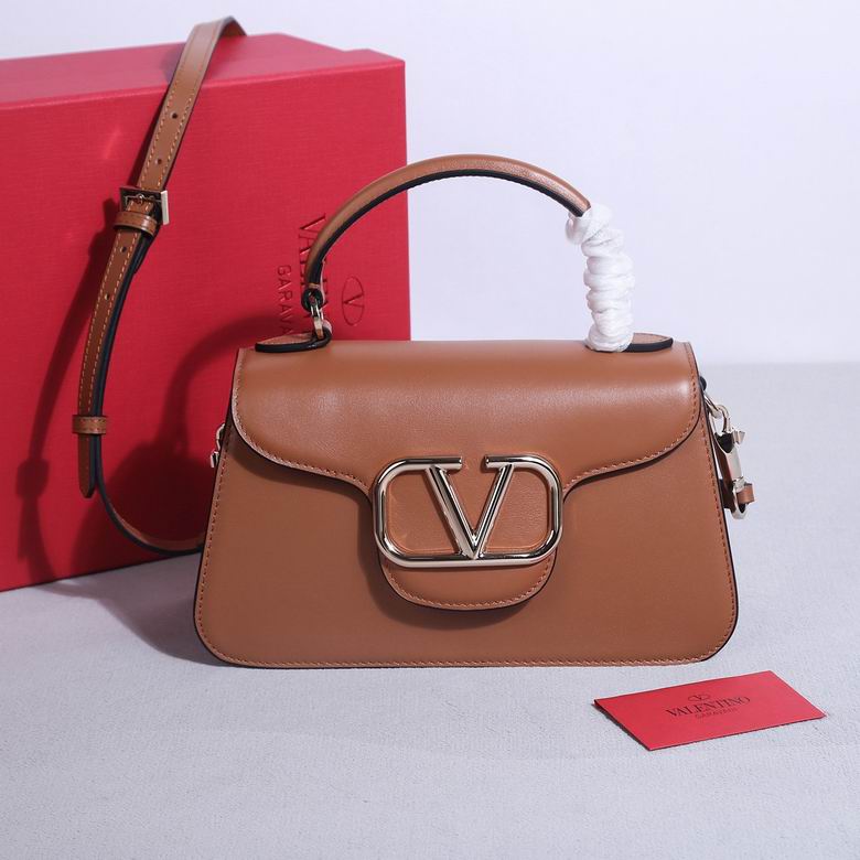 Valentino Garavani Locò Small Top-Handle Bag in Tan Smooth Leather