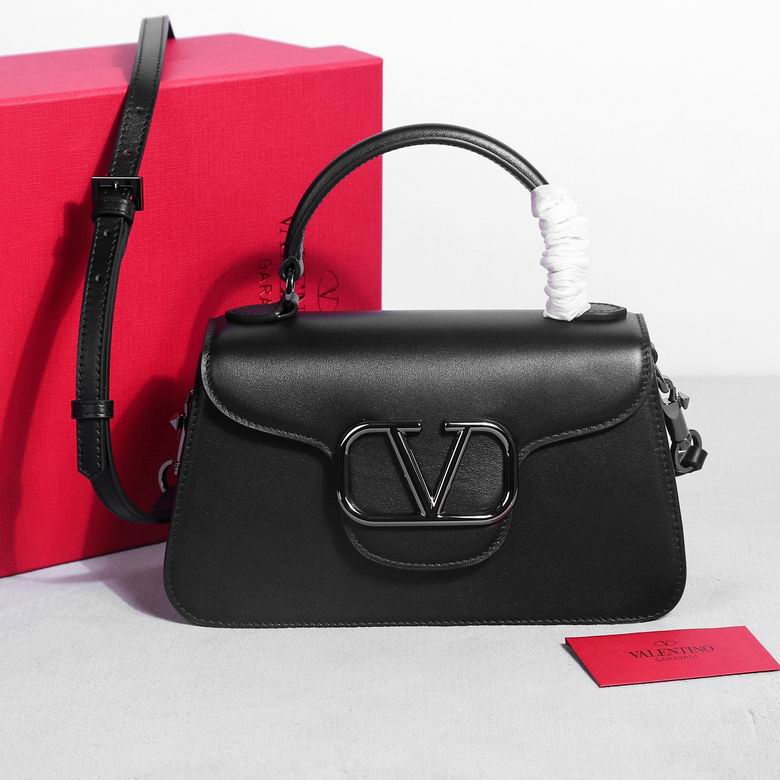 Valentino Locò Small Top-Handle Shoulder Bag in Black Leather