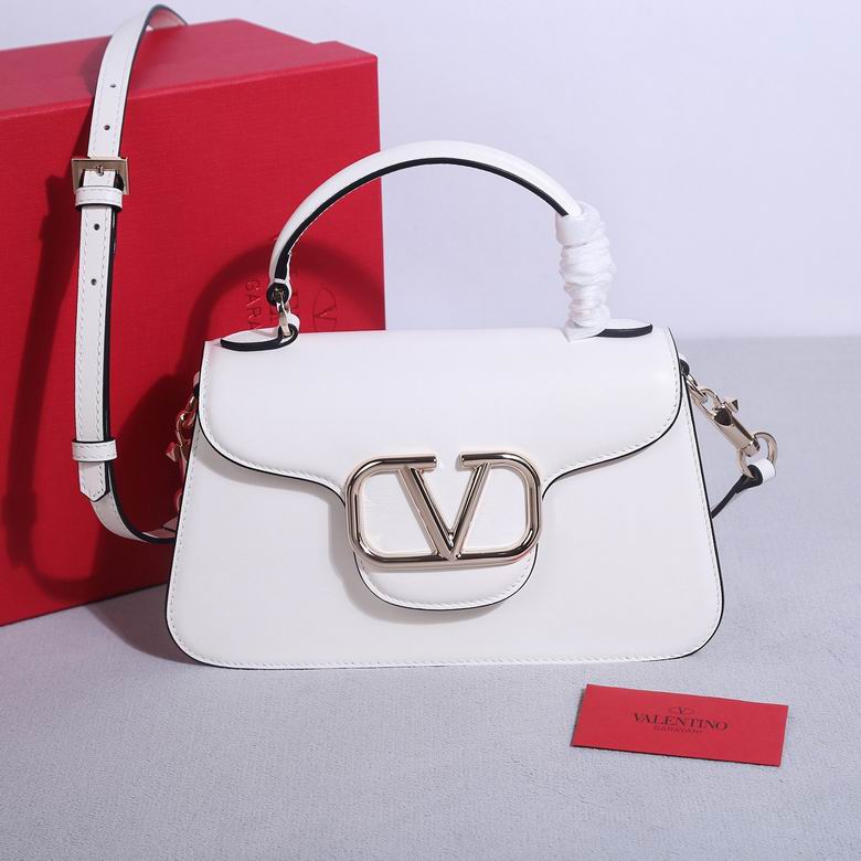 Valentino Locò Small Top-Handle Shoulder Bag in White Calfskin Leather