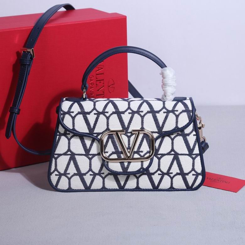 Valentino Garavani Locò Small Top-Handle Bag in Navy Toile Iconographe