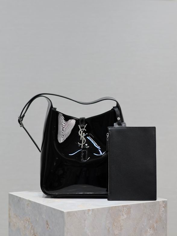 Saint Laurent Le 5 à 7 Small Hobo Shoulder Bag in Black Patent Leather