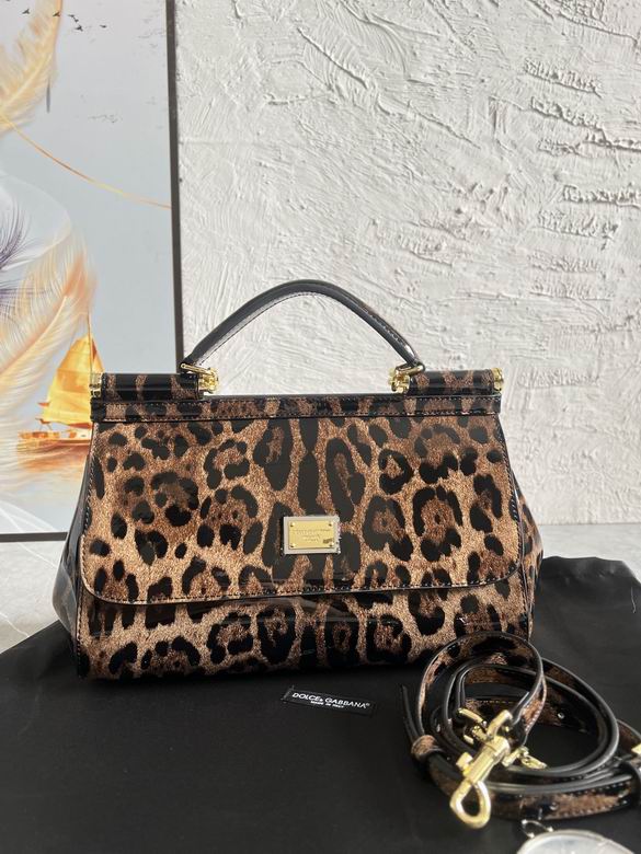 Dolce & Gabbana Sicily Medium Top-Handle Bag in Leopard-Print Patent Leather