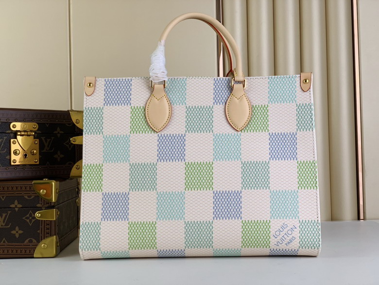 Louis Vuitton OnTheGo MM Tote in Pastel Damier Check Coated Canvas
