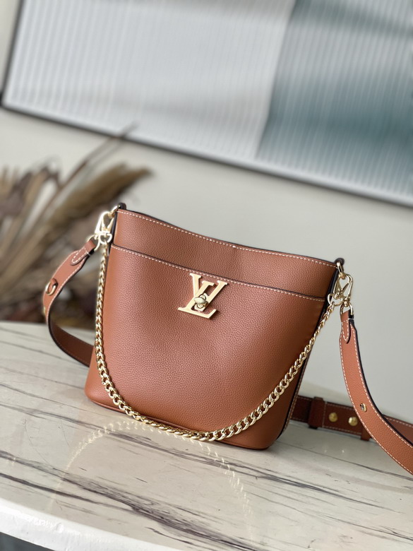 Louis Vuitton Lock and Walk Bucket Bag in Caramel Brown Grained Leather