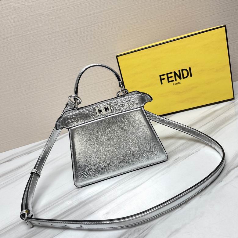 Fendi Peekaboo ISeeU Petite Top-Handle Bag in Silver Metallic Leather
