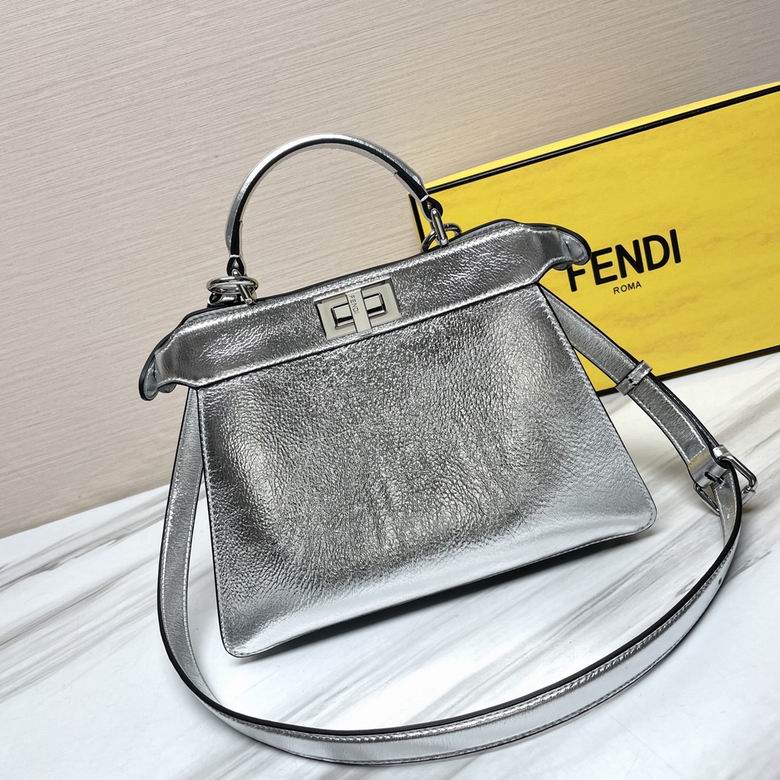 Fendi Peekaboo ISeeU Small Top-Handle Bag in Silver Metallic Leather