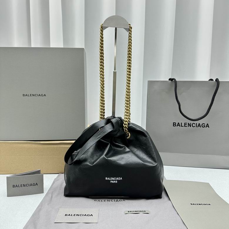 Balenciaga Crush Chain Shoulder Bag in Black Crinkled Leather