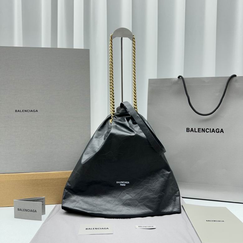 Balenciaga Crush Chain Shoulder Bag in Black Crinkled Leather