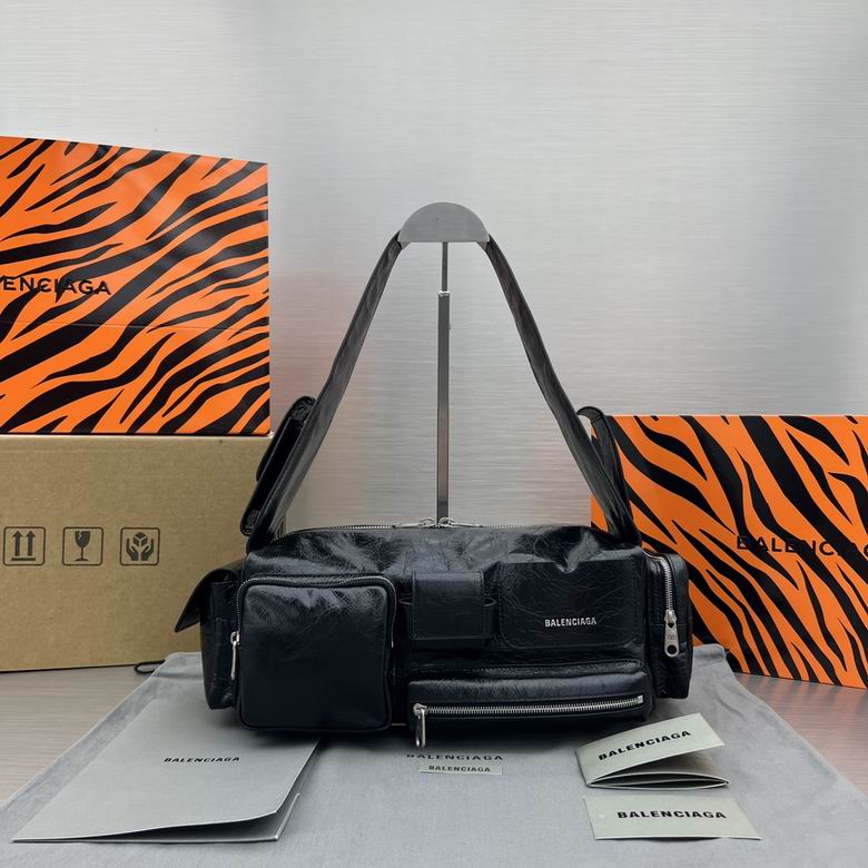 Balenciaga Superbusy Small Sling Shoulder Bag in Black Crinkled Leather