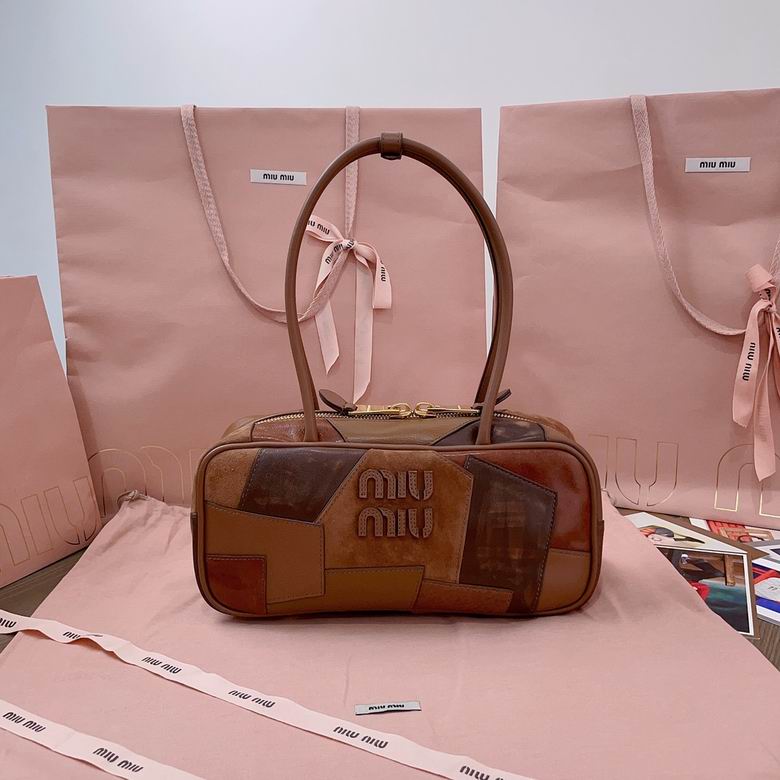 Miu Miu Bowling Bag in Brown Patchwork Leather and Suede