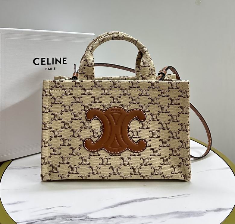 Celine Small Cabas Thais Tote in Triomphe Canvas and Tan Calfskin