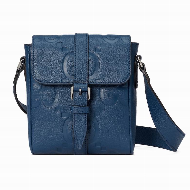 Gucci Jumbo GG Small Messenger Bag in Navy Blue Embossed Leather