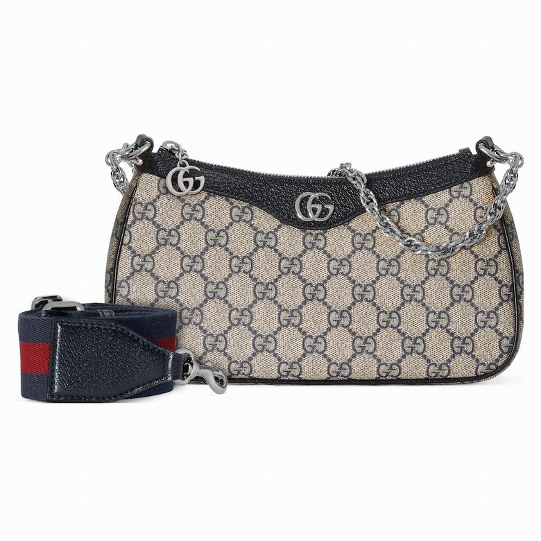 Gucci Ophidia Small Shoulder Bag in Beige and Blue GG Supreme Canvas