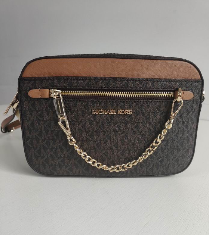 Michael Kors Jet Set Large Zip Chain Crossbody Camera Bag in Brown Signature