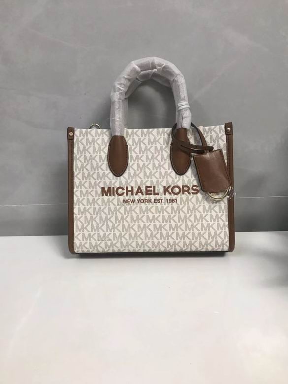 Michael Kors Mirella Small Tote Bag in Vanilla MK Logo Canvas with Brown Trim