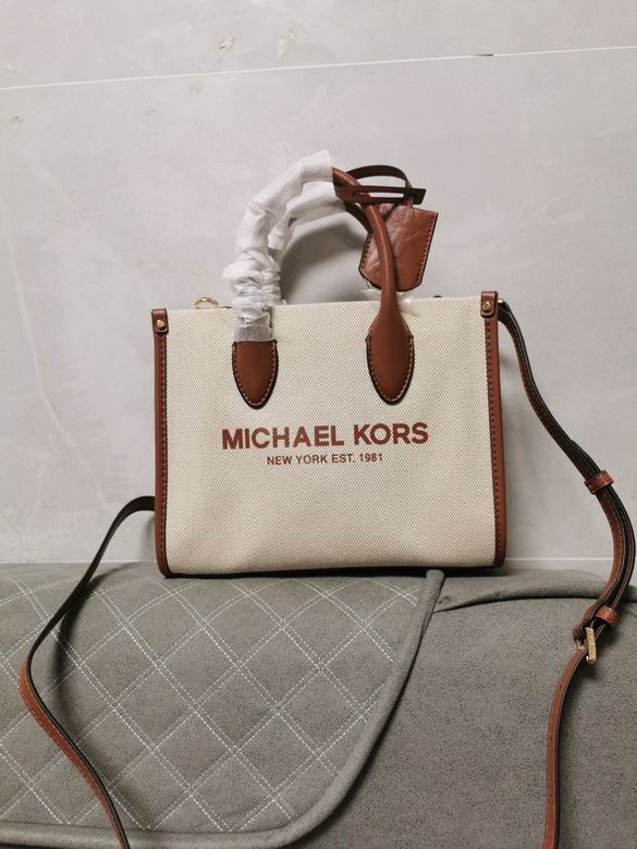Michael Kors Mirella Small Tote Bag in Natural Canvas with Luggage Leather Trim