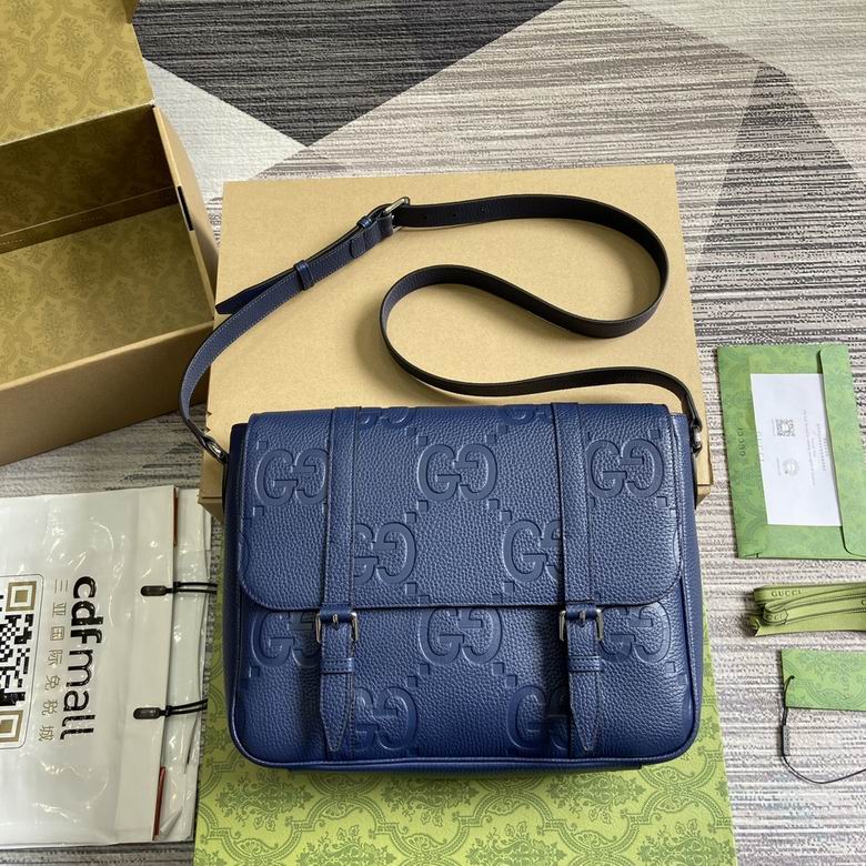 Gucci Jumbo GG Medium Messenger Bag in Navy Blue Embossed Leather