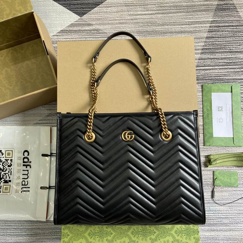 Gucci GG Marmont Medium Tote Bag in Black Matelassé Chevron Leather