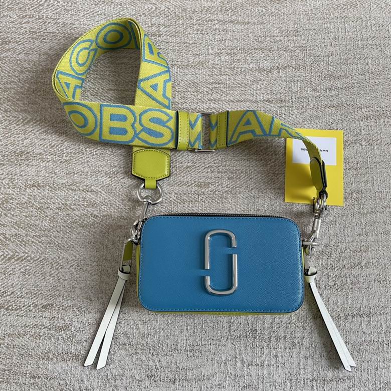 Marc Jacobs Snapshot Camera Crossbody Bag in Blue and Lime with Logo Strap
