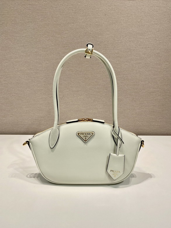 Prada Small Leather Shoulder Bag with Triangle Logo in White