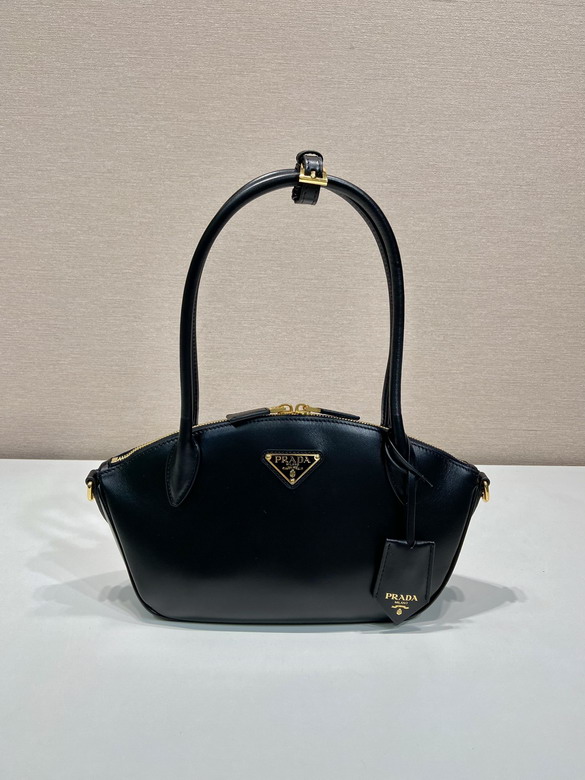 Prada Small Dumpling Shoulder Bag in Black Leather with Gold Hardware