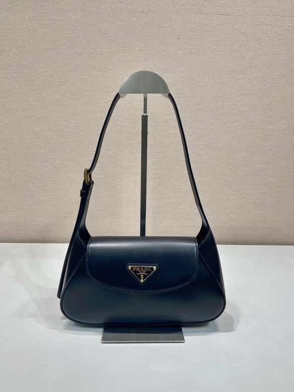 Prada Flap Shoulder Bag in Black Smooth Leather with Gold Triangle Logo