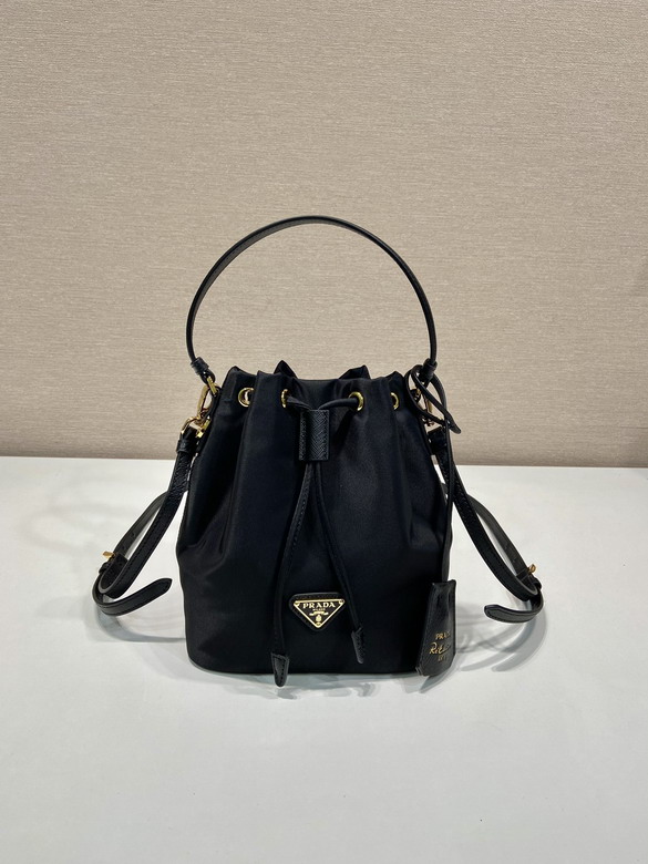 Prada Re-Nylon and Saffiano Leather Mini Bucket Bag in Black