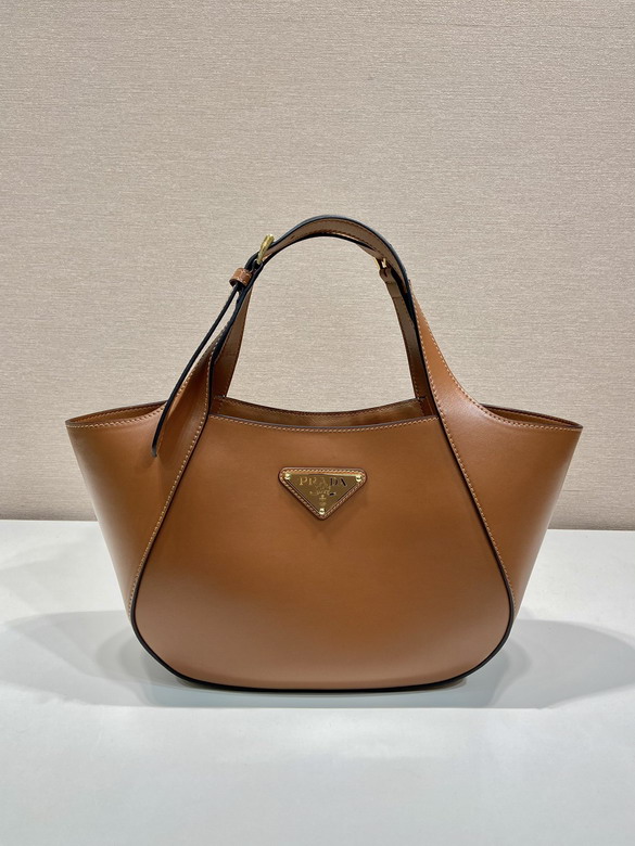 Prada Small Tote Bag in Caramel Brown Leather with Triangle Logo