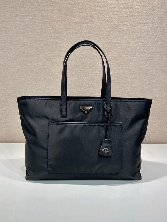 Prada Re-Nylon Tote Bag with Front Pocket in Black