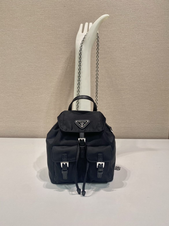 Prada Re-Nylon Mini Backpack with Chain Strap in Black