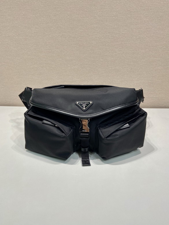 Prada Re-Nylon Belt Bag with Front Cargo Pockets in Black