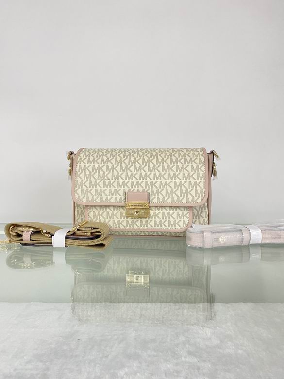 Michael Kors Bradshaw Medium Shoulder Bag in Cream MK Logo Canvas, Blush Trim