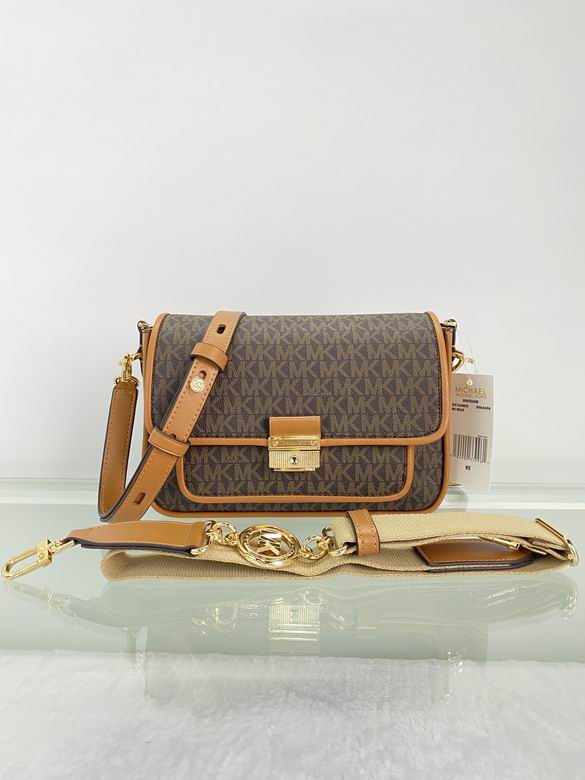Michael Kors Bradshaw Medium Shoulder Bag in Brown Signature Logo Canvas