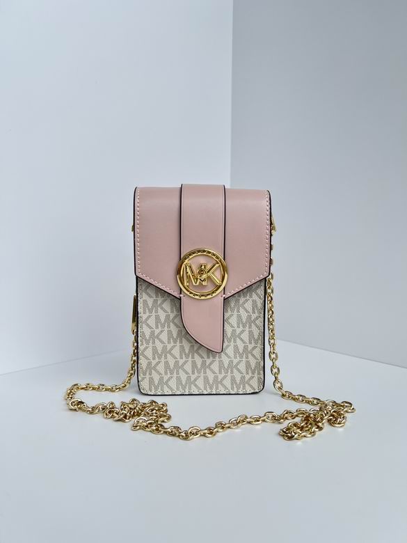 Michael Kors Carmen Small Phone Crossbody Bag in Vanilla Logo and Blush Pink