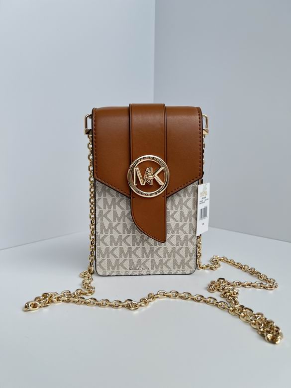 Michael Kors Carmen Small Phone Crossbody in Vanilla Logo and Luggage Leather