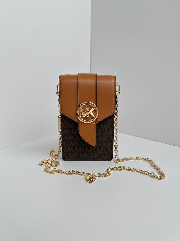 Michael Kors Carmen Small Phone Crossbody Bag in Brown MK Logo and Tan