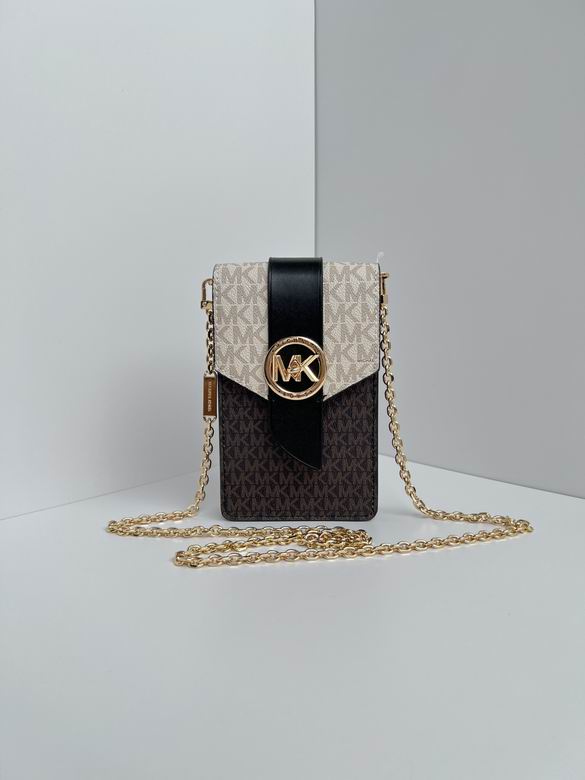 Michael Kors Carmen Small Phone Crossbody Bag in Brown and Vanilla Signature Logo