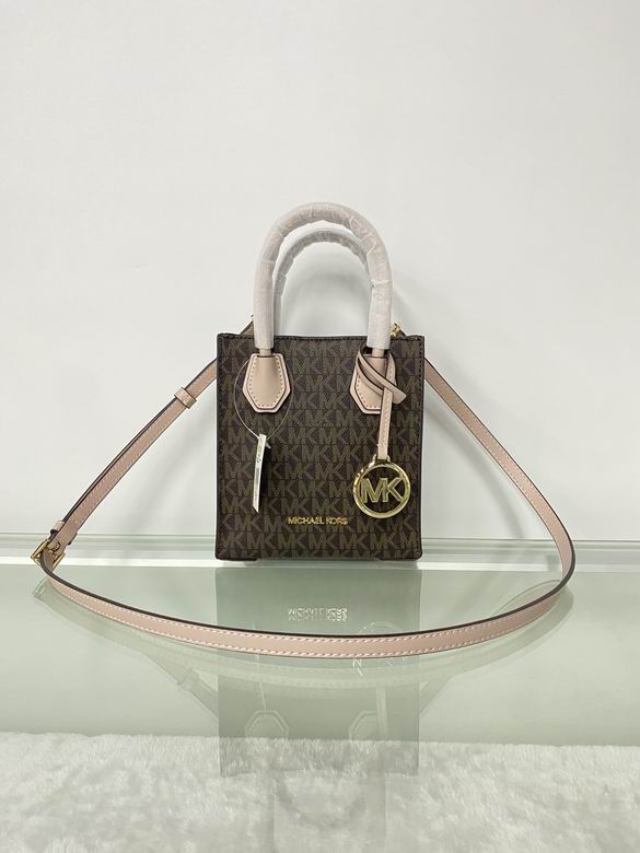 Michael Kors Mercer Extra-Small Crossbody Tote in Brown Signature Logo with Pink